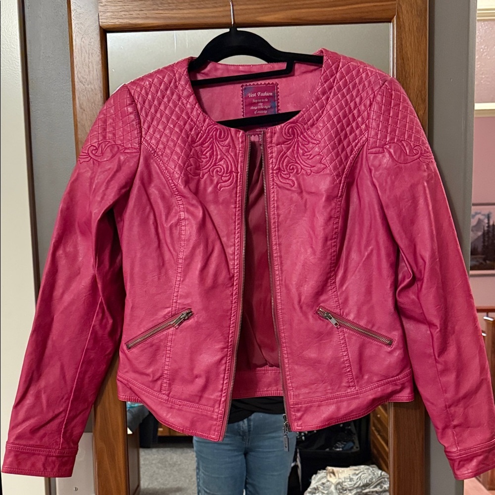Yest Women's Pink Leather Jacket
